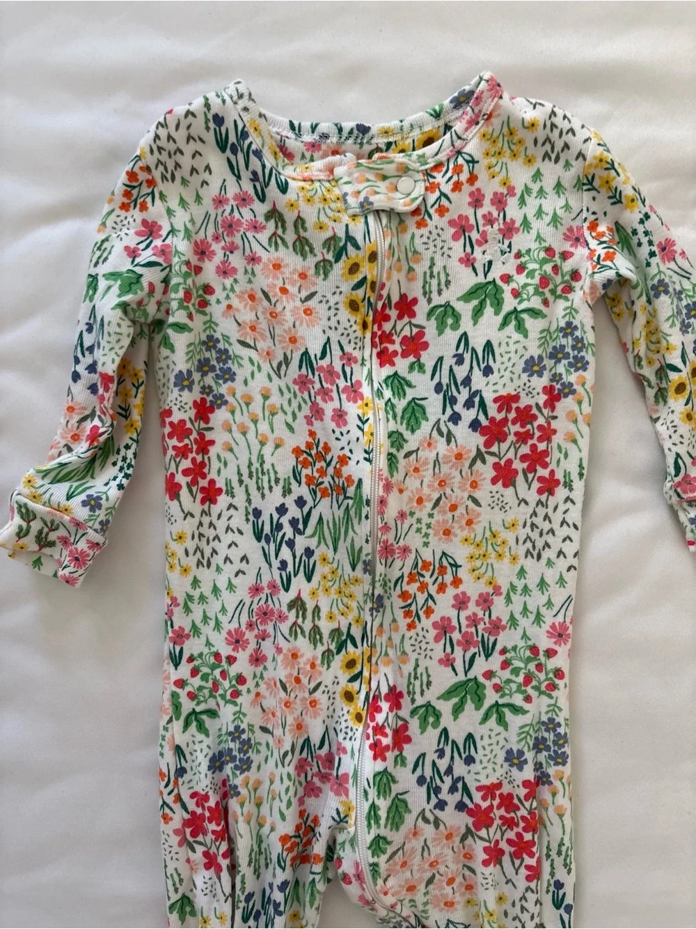 GAP White Floral Footed One-Piece with Multicolor Flowers
